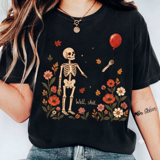 Skeleton Balloon Vintage Floral Comfort T-shirt