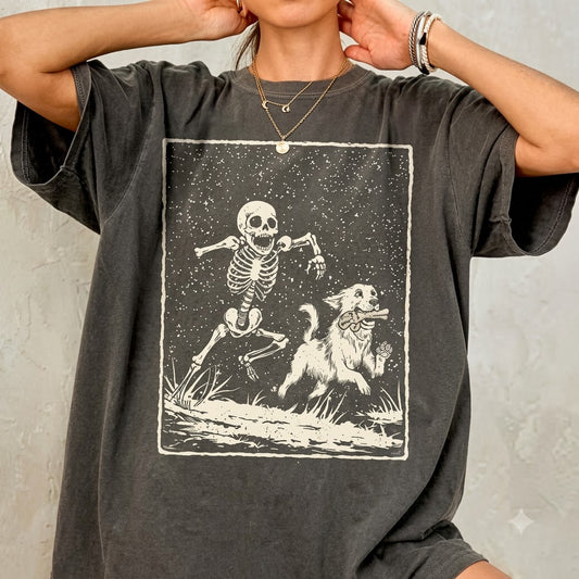 Retro Skeleton & Dog Halloween T-Shirt