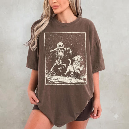 Retro Skeleton & Dog Halloween T-Shirt