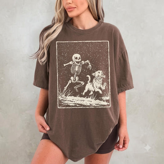 Retro Skeleton & Dog Halloween T-Shirt
